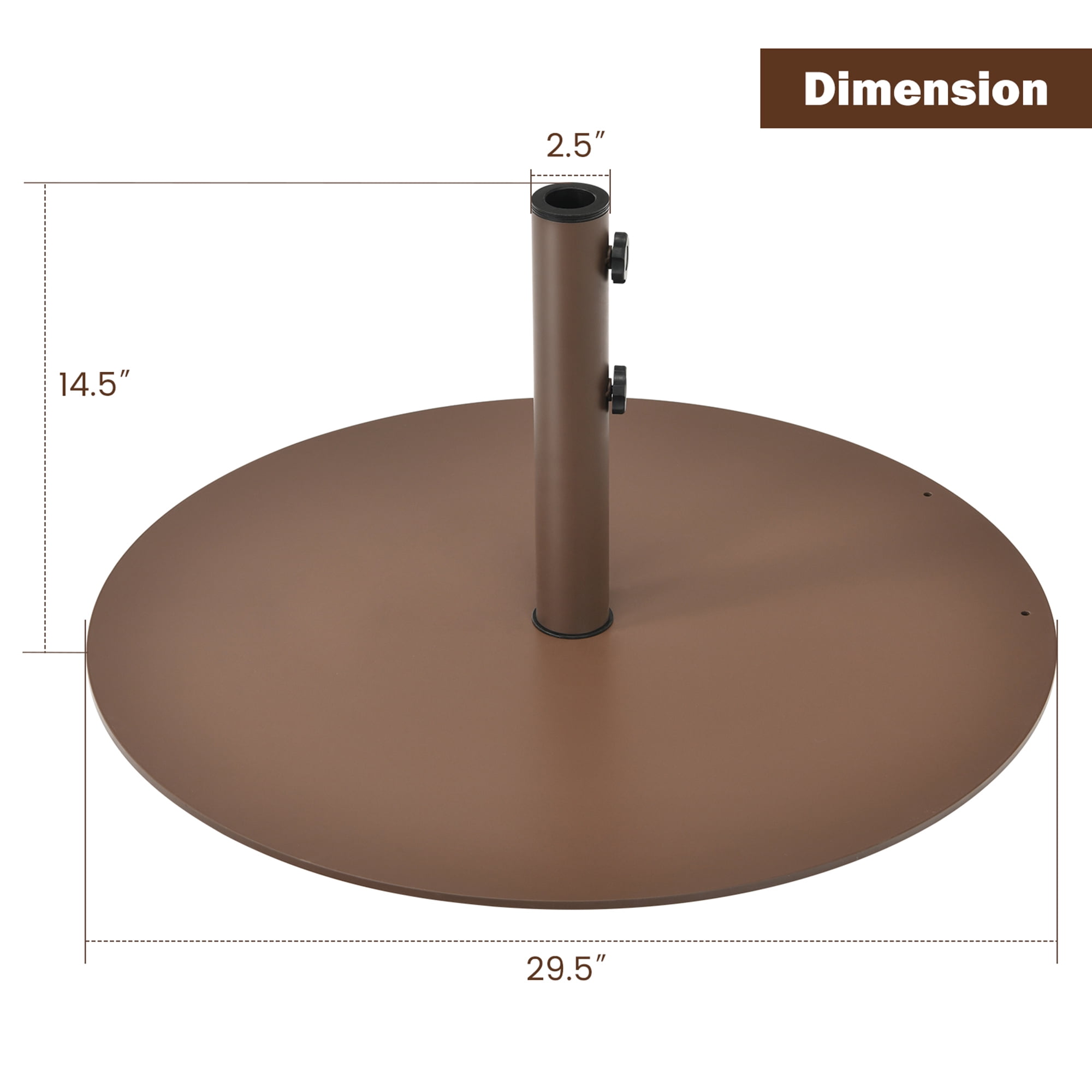 Gymax Round Weighted Patio Umbrella Base Stand 59 lbs w/ 3 Adapters Brown