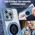 thumbnail image 6 of Magnetic Stand for iPhone 15 Pro Case [Compatible with Magsafe][Built-in Camera Lens Protector] Diamond Glitter Bling Cute Bumper Shockproof Slim Phone Case for Women Girls 6.1", Blue, 6 of 12
