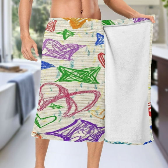 Hand Drawn Style Graffiti Men's Quick-Dry Half Towel, 60'' x 28'' Adjustable for Sauna and Swim