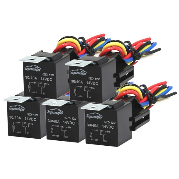 5 Pack EPAuto 30/40 AMP Relay Harness Spdt 12V, 5PIN SPDT Bosch