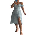 thumbnail image 1 of Femmes Casual Côté Divisé Robe Florale/solide Manches Bouffantes Lacets Bas Coupe Slim Plage Robes d'Été Sans Manches Robes, 1 of 8