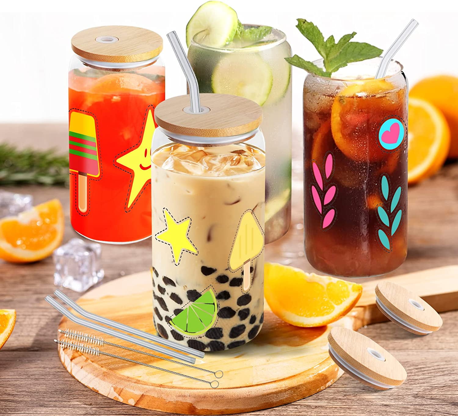 1PC 16oz. Can Shape Glass Cup with Bamboo Lid and Glass Straw, Christmas  Stripes Can Glass for Christmas Winter New Year Gift, Glass Gift for Coffee  Milk Juice Bubble Tea