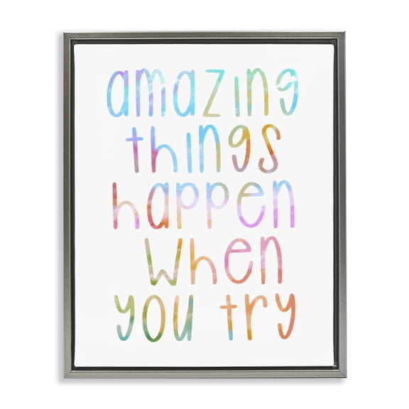 Stupell Industries Bohemian Amazing Things Happen Phrase Gray Floating Frame Canvas Art, 17 x 21, by Lil' Rue