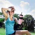 thumbnail image 4 of Stainless Steel Insulated Tumbler, Large Capacity Travel Mug with Straw and Lanyard, Double Wall Vacuum Cooler Cup for Car and Outdoor Use, 4 of 5