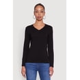 thumbnail image 2 of Womens V-Neck Long Sleeve Solid T-Shirt, 2 of 5