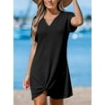 thumbnail image 5 of Women Bathing Suit Cover Up Short Sleeve Twist Hem Swimsuit Coverup for Summer Vacation, 5 of 13