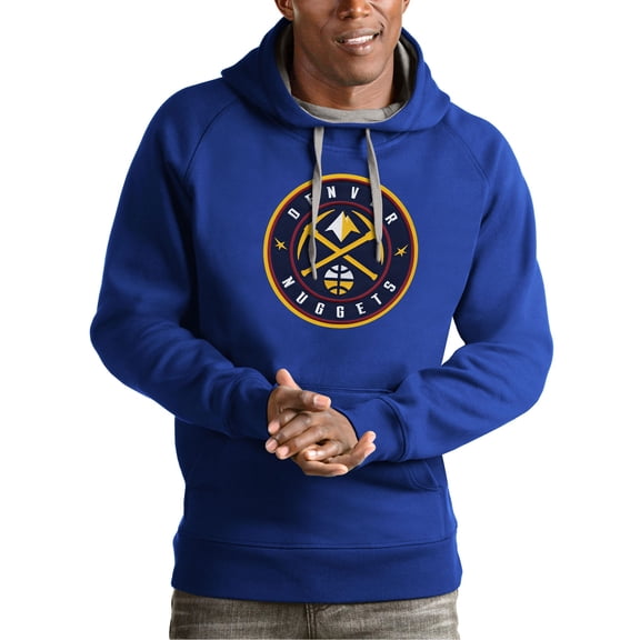 Men's Antigua Royal Denver Nuggets Team Logo Victory Pullover Hoodie