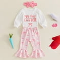 thumbnail image 7 of CAICJ98 My First Easter Baby Girl Outfit Bunny Long Sleeve Shirt Onesie Romper Bell Bottoms Pants Newborn Easter Clothes (White,6-12 Months), 7 of 7