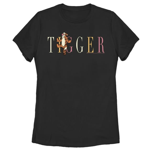 Women's Winnie the Pooh Tigger Colorful Script  Graphic Tee Black Small
