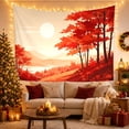 thumbnail image 3 of Tall Orange Trees in a Hazy Mountain Valley with Water, Dreamy Illustration for Nature Lovers, Scenic Autumn Wall Art, Housewarming Gift, Tapestry Wall Hanging for Living Room and Bedroom, 3 of 7