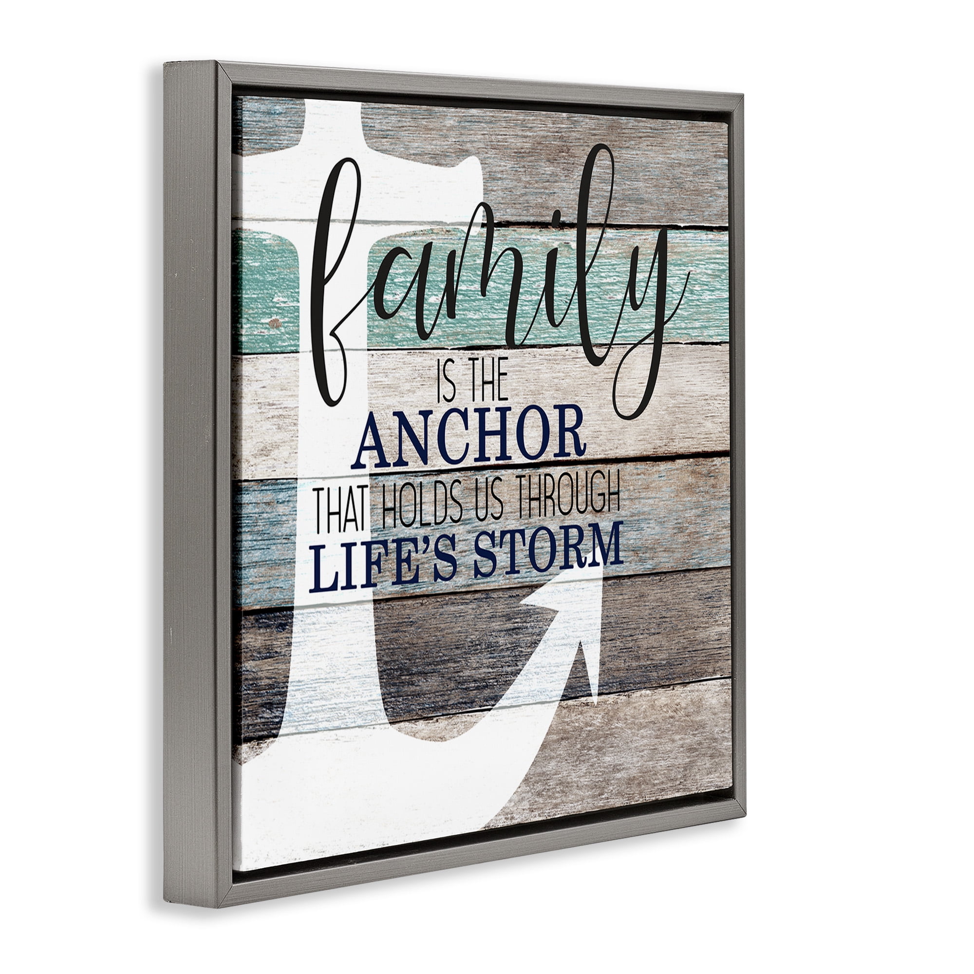 Stupell Industries Family Anchor Through Storm Motivational Inspirational Painting Gray Floater Framed Canvas Art Print Wall Art, 18 x 18