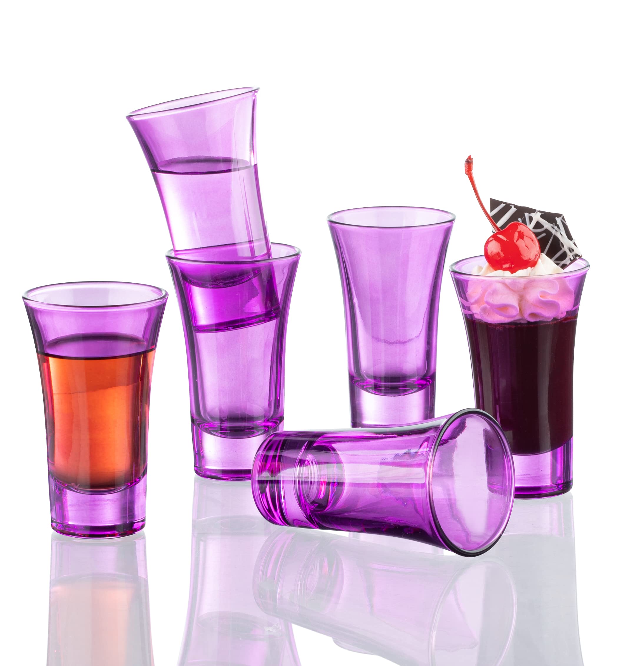 M&N Home Purple Shot Glasses, 2 Oz Set of 6 Colored Shot Glasses with