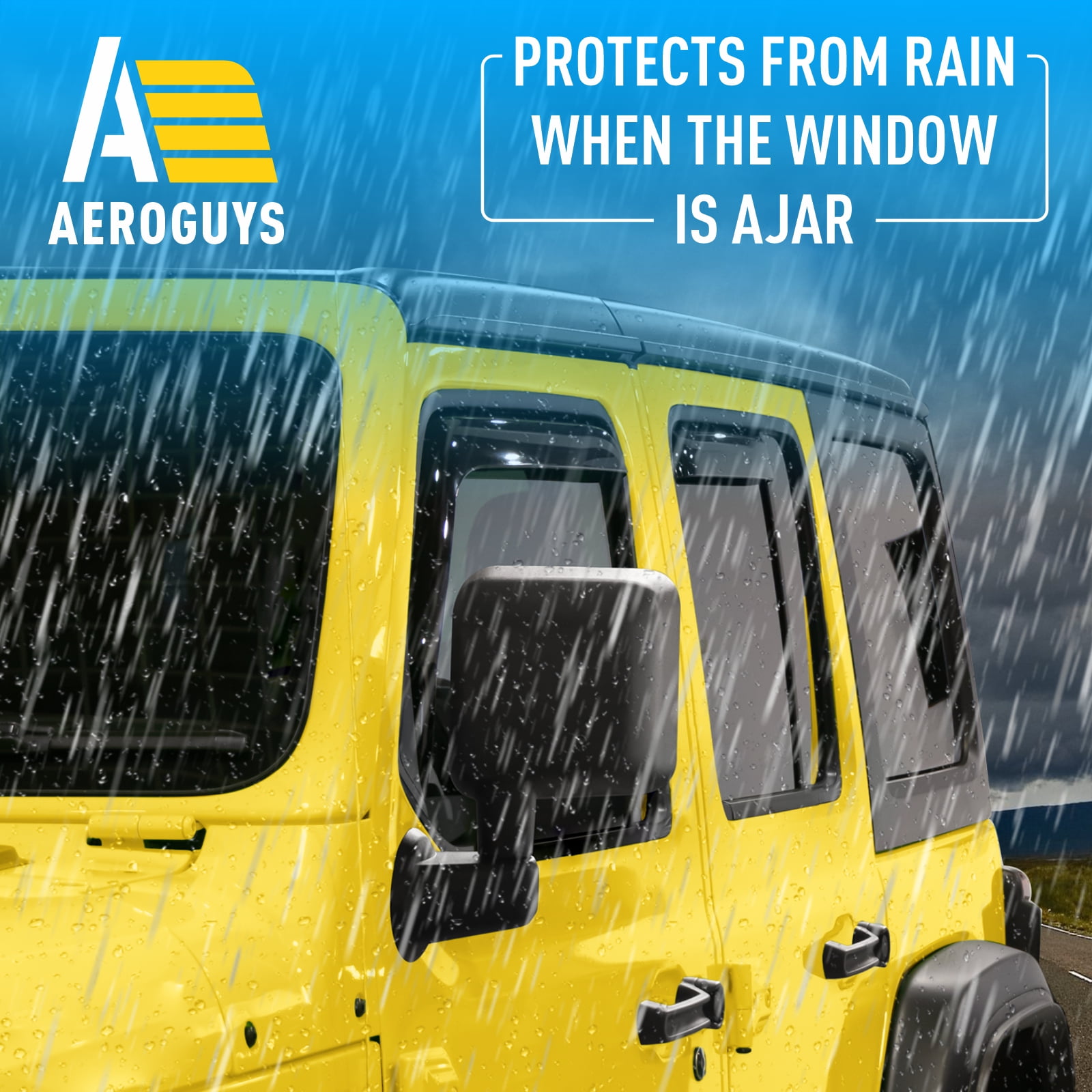AEROGUYS in-Channel Window Deflectors Extra Durable Window Visors Rain Guards Fit for Jeep Wrangler JK 2007-2018, Sun Visors, Wind Vent Visors, Car Accessories- 4pcs. AG0263