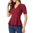 thumbnail image 4 of INSPIRE CHIC Women's Victorian Blouse Short Sleeves Steampunk Lace Up Vintage Top XS Wine Red, 4 of 6