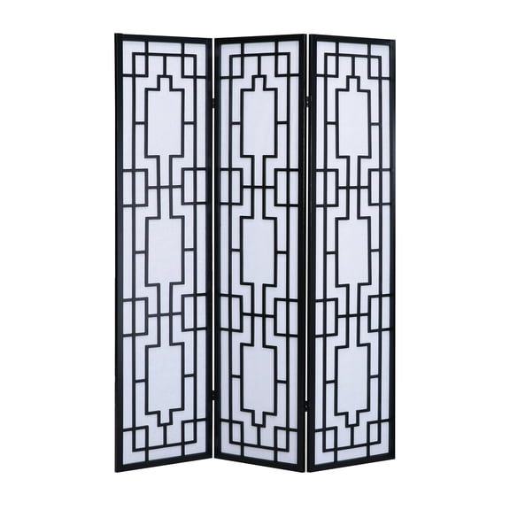 Roundhill Furniture Sudoku Paper and Wood 3-Panel Room Divider Screen in Black