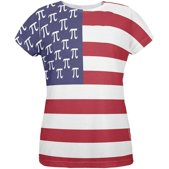 4th of July American Pi Flag All Over Womens T Shirt Multi LG