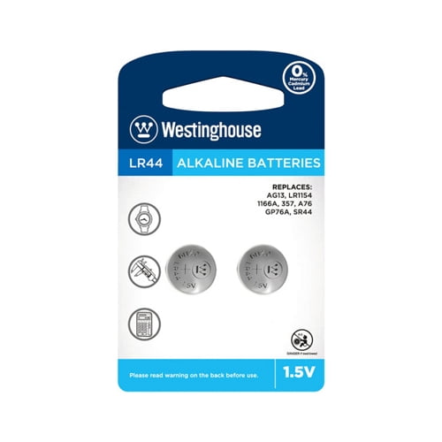 6-Pack LR44 / AG13 Westinghouse Alkaline Button Batteries (3 Cards of 2)