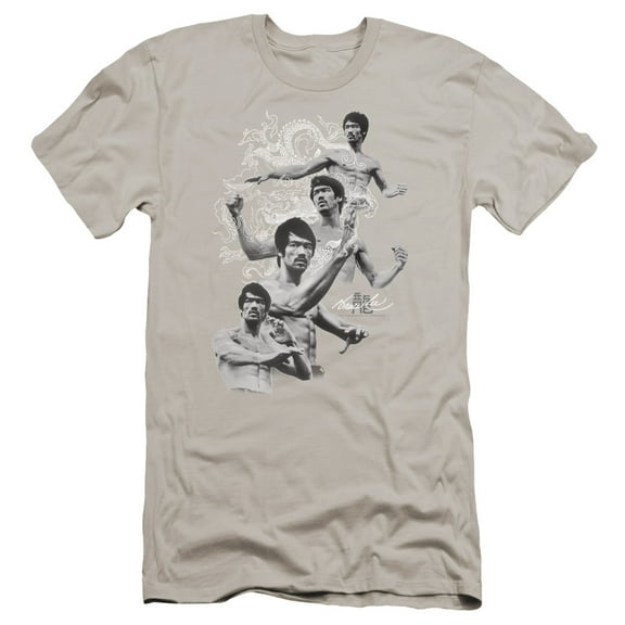 Bruce Lee In Motion Premium Canvas T-Shirt Adult Slim Fit 30/1 Silver