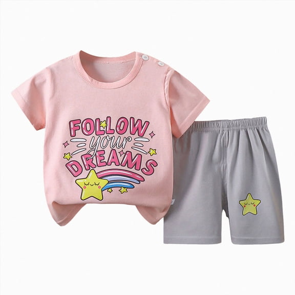 CAICJ98 Boys Toddler Baby Clothes 3 6 12 18 24 Months 2T 3T 4T 5T Boys Summer Outfits Short Sleeve T-Shirt and Shorts 2 Piece Set Pjs for Boys (Light Pink,18-24 Months)
