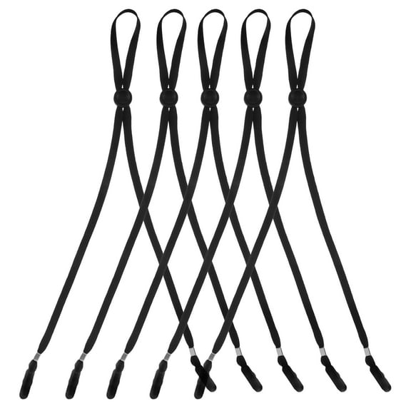 Amosfun 5Pcs Black Elastic Windproof Hat Strap Clips with Removable Chin Cord for Caps