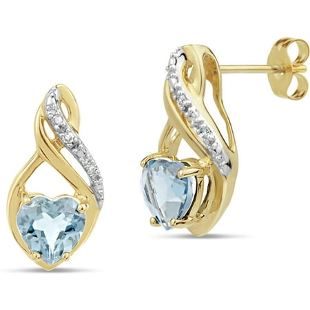 Paraiba Blue Topaz And Round White Topaz Swarovski Genuine Gemstone 18kt Gold Over Sterling Silver Swirl Stud Earrings