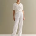 thumbnail image 5 of Women Hollow Knitted -Shirt Casual Short Sleeve Loose Lapel Solid Color Top White M, 5 of 9
