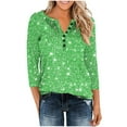 thumbnail image 6 of Enjoytime 3/4 Length Sleeve Womens Tops Vintage Print V-Neck Button Down Blouse Casual Office Work Plus Size Shirts Green M, 6 of 6