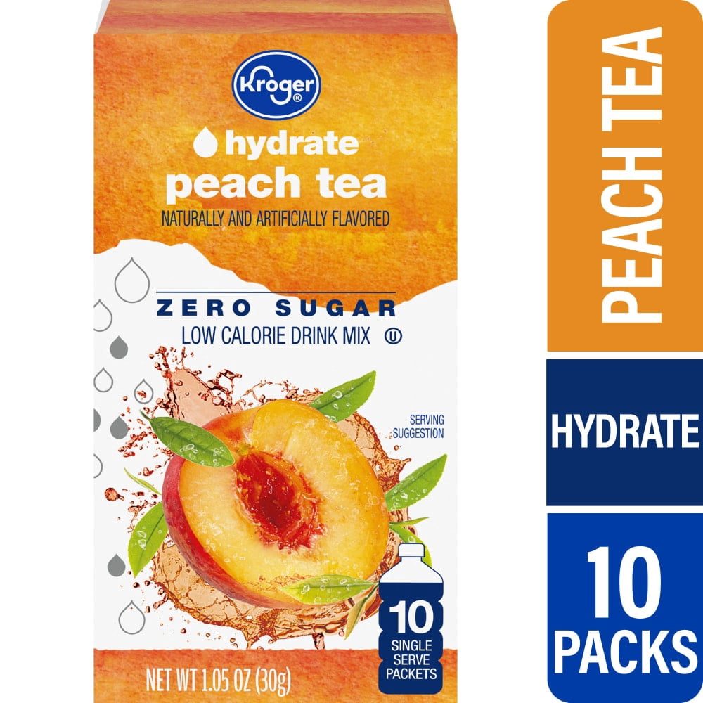 Kroger Hydrate Zero Sugar Peach Tea Drink Mix Packets 10 Count - 5 Pack