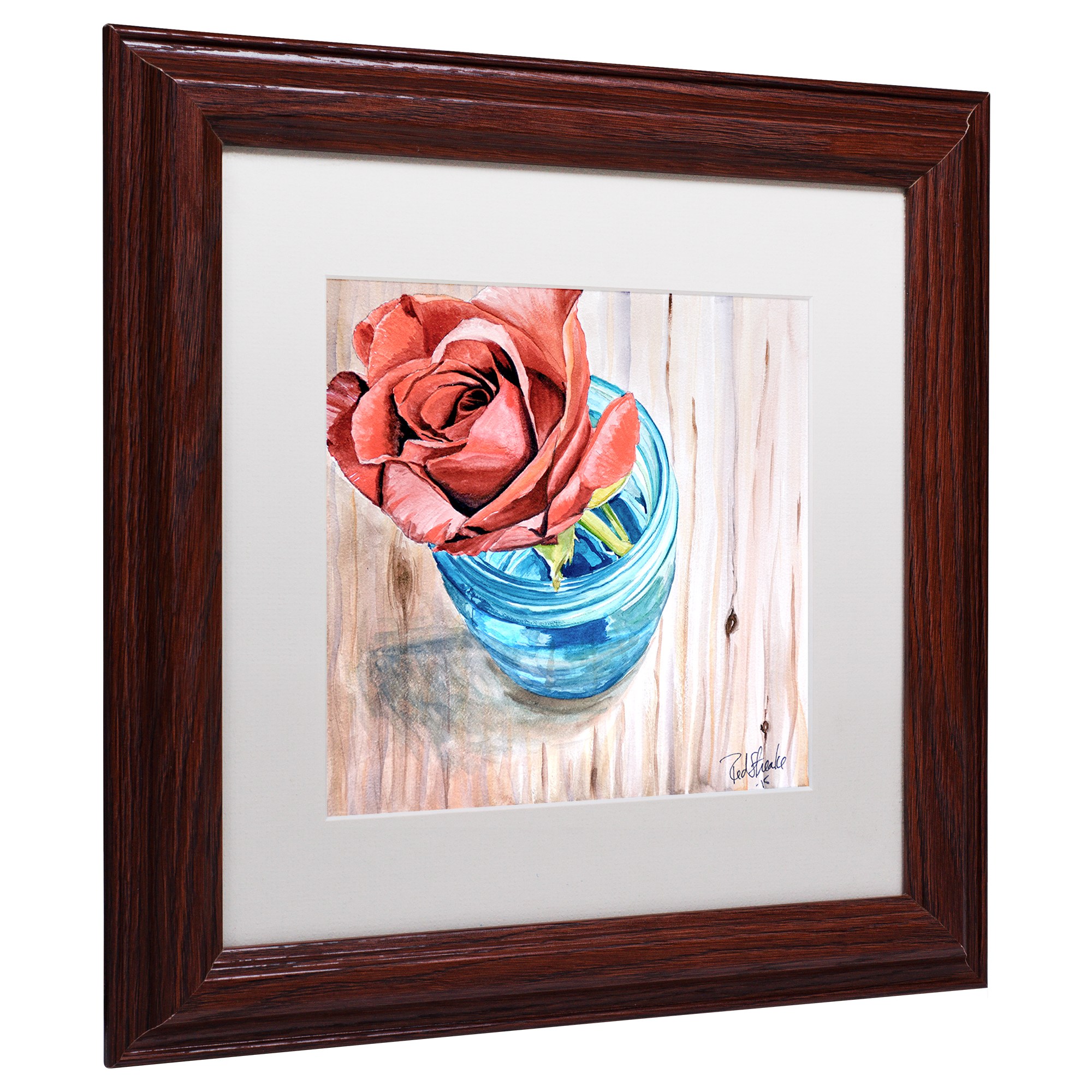 "Rose in Jar" Canvas Art by Jennifer Redstreake White Matte, Wood Frame
