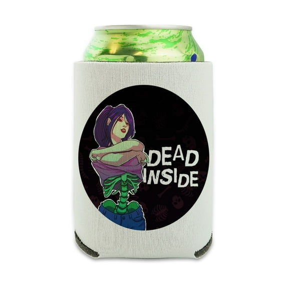 Dead Inside Girl with Exposed Skeleton Bones Can Cooler - Drink Sleeve Hugger Collapsible Insulator - Beverage Insulated Holder