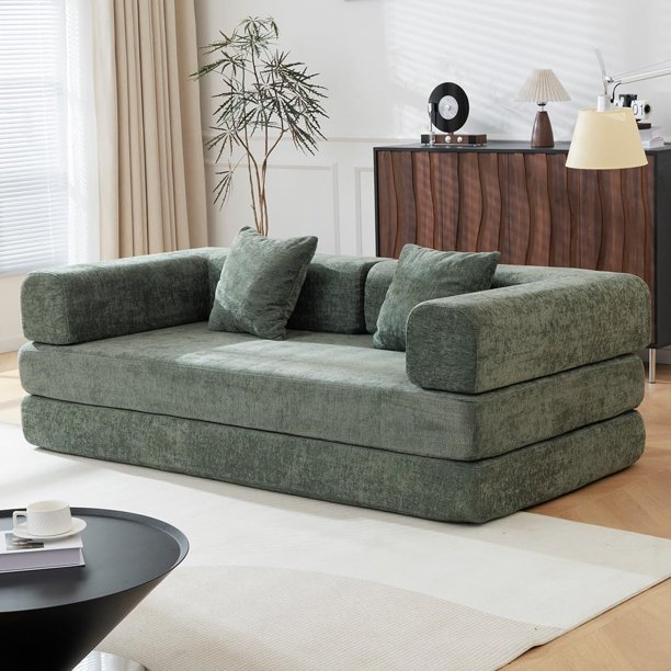 UTILIA Sofá Modular para Sala Convertible con Diseño Flexible, Tapizado en Chenilla Suave, Cojines de Espuma de Alta Densidad, Base Antideslizante y Unión Segura para Interior, Color Oliva
