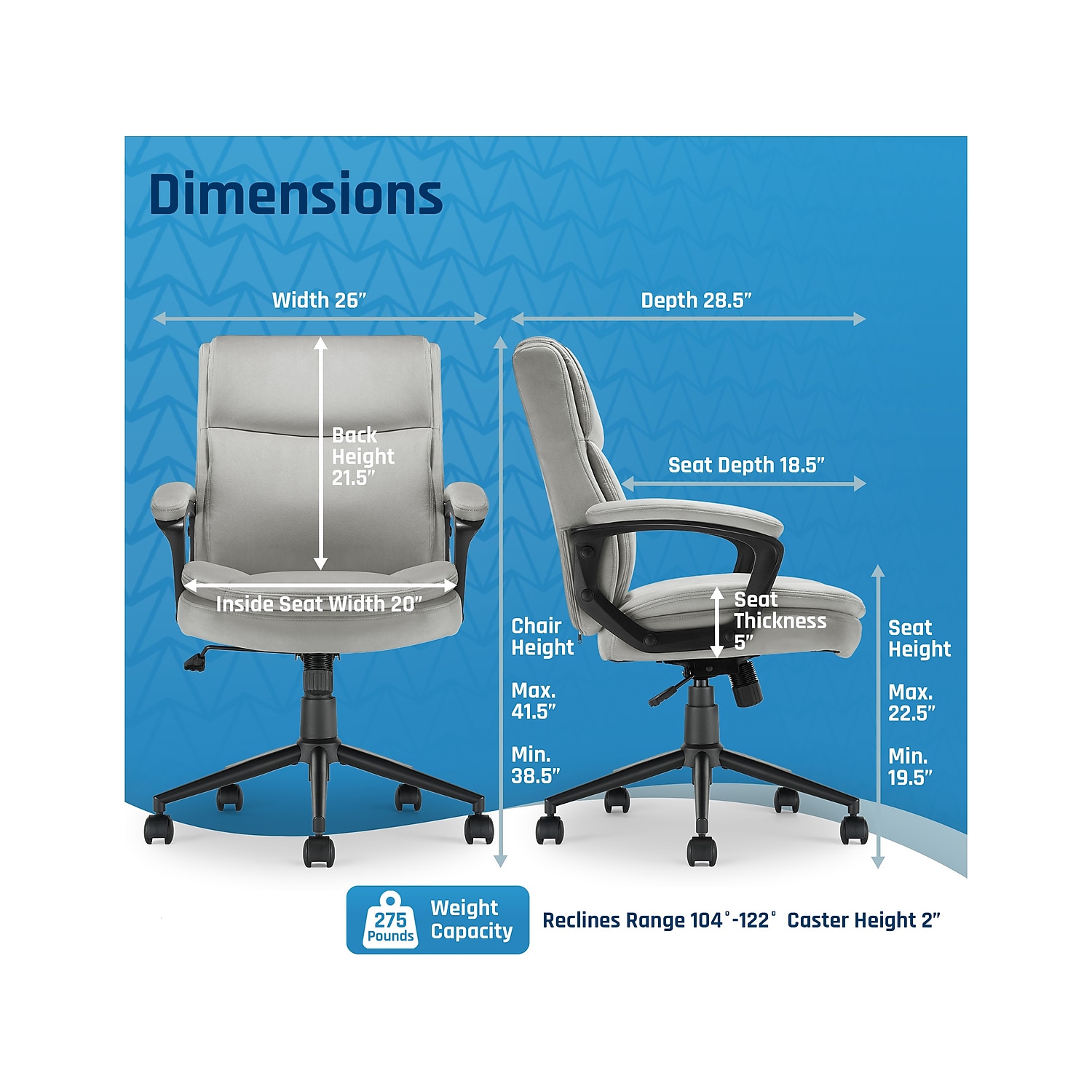Click365 Transform 2.0 Ergonomic Mid Back Desk Chair Fabric Grey