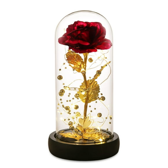 Flor artificial iluminada con forma de rosa en forma de cúpula de cristal, regalo de Navidad