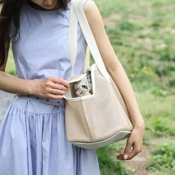 Dog Chest Carrier Portable Pet Purse Sling Foldable Breathable Pet Mesh Sling Small Dog Cat SoftSided Carrier 18x33x23cm Nylon Mesh Khaki