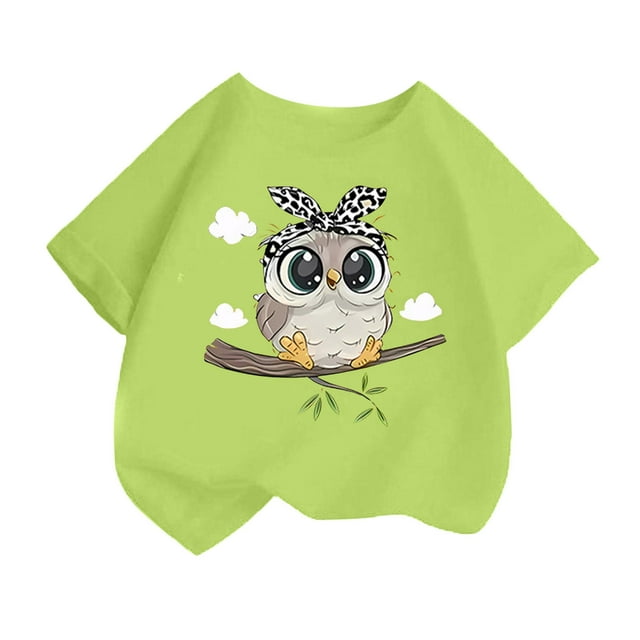 Chemises Filles Imprimé Mignon Col Rond Manches Courtes Tee Été Mode Ample Vêtements Filles Tout-Petits Vert 4-6 Ans