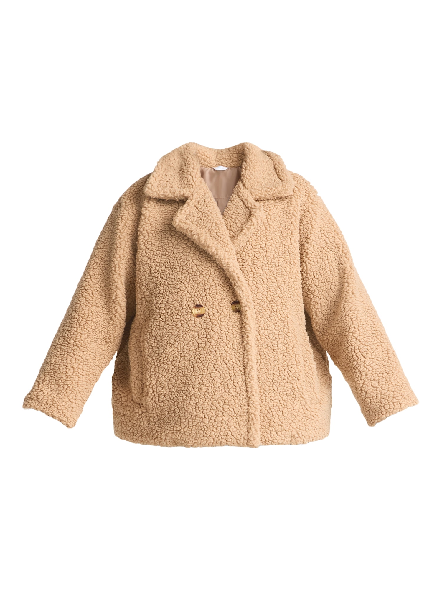 Time and Tru Women's and Women's Plus Teddy Double Breasted Jacket, Sizes XS-3X