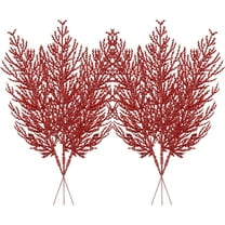 ERDOUY Christmas Glitter Stems 24pcs Artificial Pine Tree Picks for Christmas Tree Ornaments fillers, DIY Xmas Wreath, Crafts, Garland, Holiday, Party, Wedding and Home Decoration (Red)