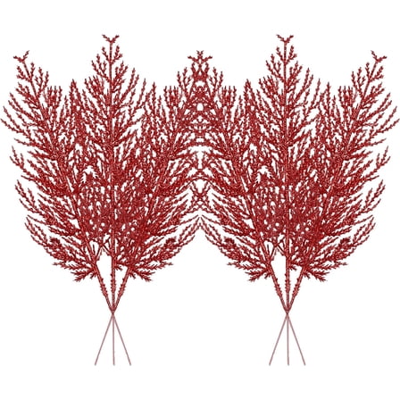 ERDOUY Christmas Glitter Stems 24pcs Artificial Pine Tree Picks for Christmas Tree Ornaments fillers, DIY Xmas Wreath, Crafts, Garland, Holiday, Party, Wedding and Home Decoration (Red)