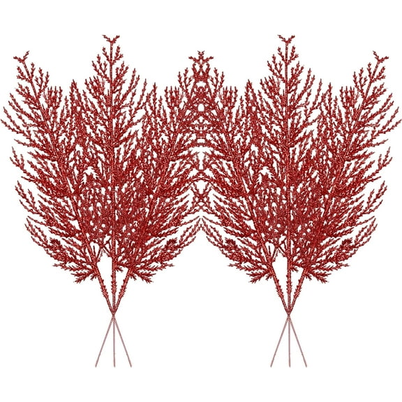 ERDOUY Christmas Glitter Stems 24pcs Artificial Pine Tree Picks for Christmas Tree Ornaments fillers, DIY Xmas Wreath, Crafts, Garland, Holiday, Party, Wedding and Home Decoration (Red)