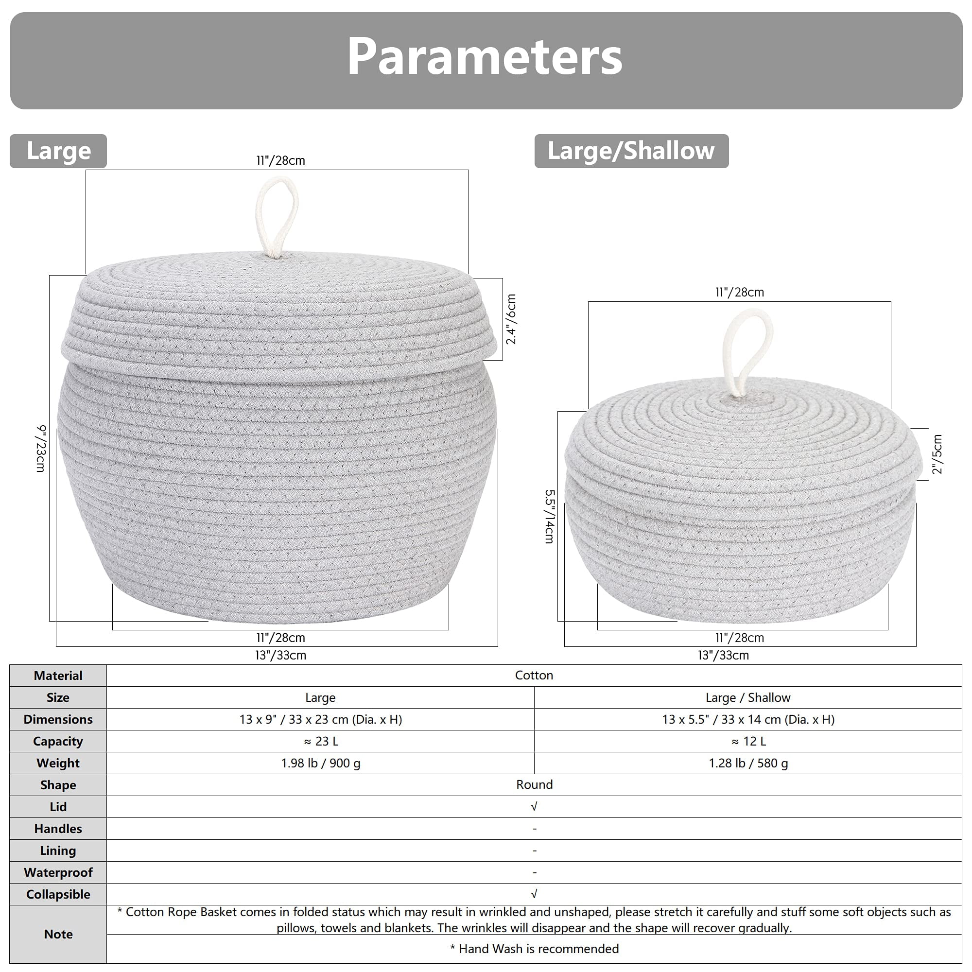 Sea Team Round Cotton Rope Storage Basket with Lid, Decorative Woven Storage Bin, Pot, Caddy, Organizer, Container for Snacks, Towels, Plants, 13 x 9 Inches (Large, Black)