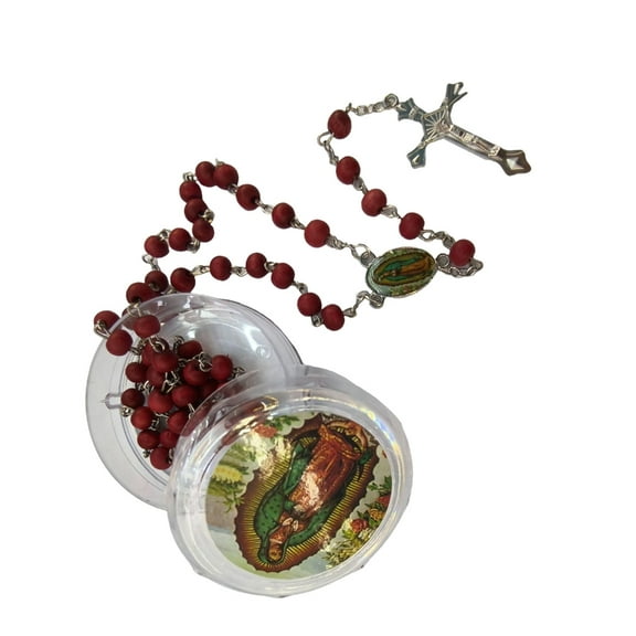 Necvior Devotional Wooden Beads Rosary Necklace with Intricate Crucifix Pendant Gift Box