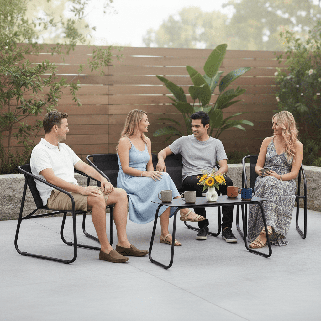 Atilioo 4 Piece Patio Furniture Set, Textilene Outdoor Furniture Set with Chairs & Table, Conversation Set for Lawn, Garden, Balcony, Yard, Poolside, Black