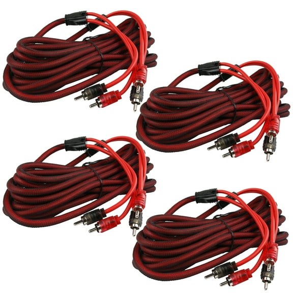 4 Pack 20 Ft 2 Channel RCA Interconnect Cable Pack Set Noise Rejection DS18 R20