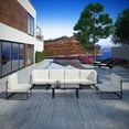 thumbnail image 7 of Modern Urban Contemporary 7 pcs Outdoor Patio Sectional Sofa Set, Brown White Fabric Steel, 7 of 7