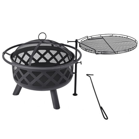 Micasa 30 Inch Fire Pit And Cooking Grill With Spark Screen Poker