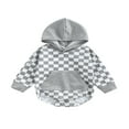 thumbnail image 1 of Barboteuse Bébé Fille Garçon à Carreaux Patchwork à Capuche Manches Longues/courtes avec Poches, 1 of 7