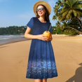 thumbnail image 4 of Disketp Retro Blue Glitter para Vestido de Manga Corta para Mujeres, Vestidos de Verano para Mujeres, Casual y Holgado para la Playa, 4 of 6