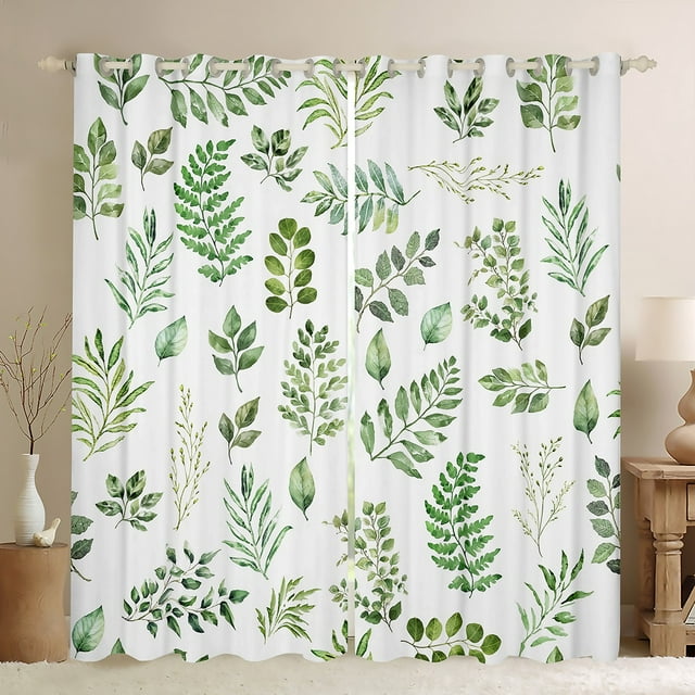 Erosebridal Rideaux à Feuilles Vertes Lot de 2 (52x63), Plantes Botaniques Aquarelle Rideaux Occultants 30 %-50 %