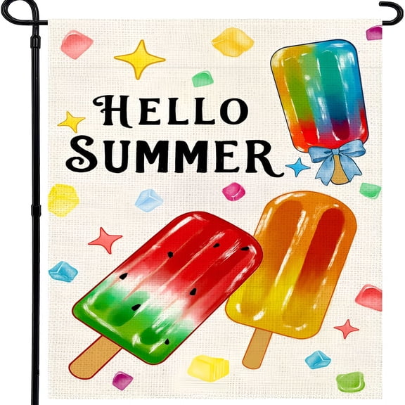 AUQ Summer Garden Flag 12X18 Inch,Popsicles Double Sided Small Burlap Flag for Yard Outdoor Decoration