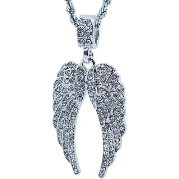 Silver Tone Round Angle Wings Pendant with 24" Rope Chain